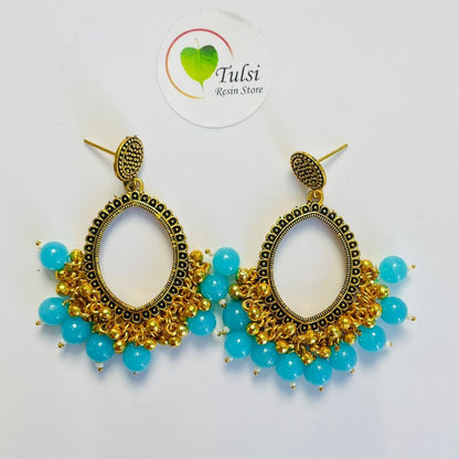 Oval Jhumka Bazel With Moti (Gold)