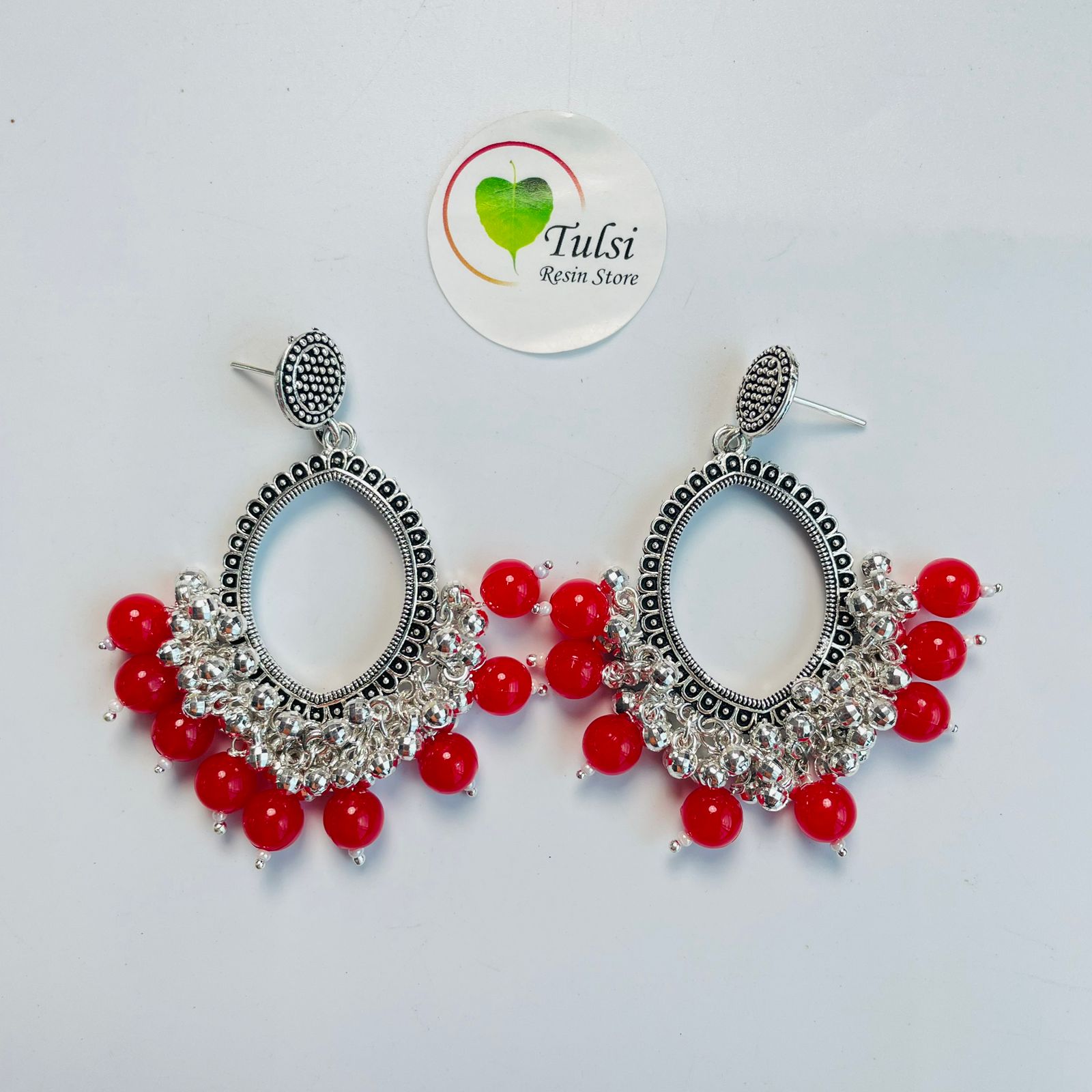 Oval Jhumka Bazel With Moti (Silver)