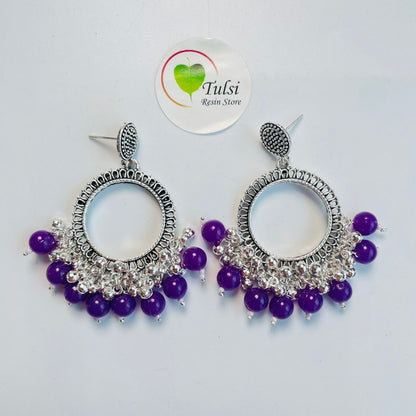 Small Round Jhumka Bazel With Moti (Silver)