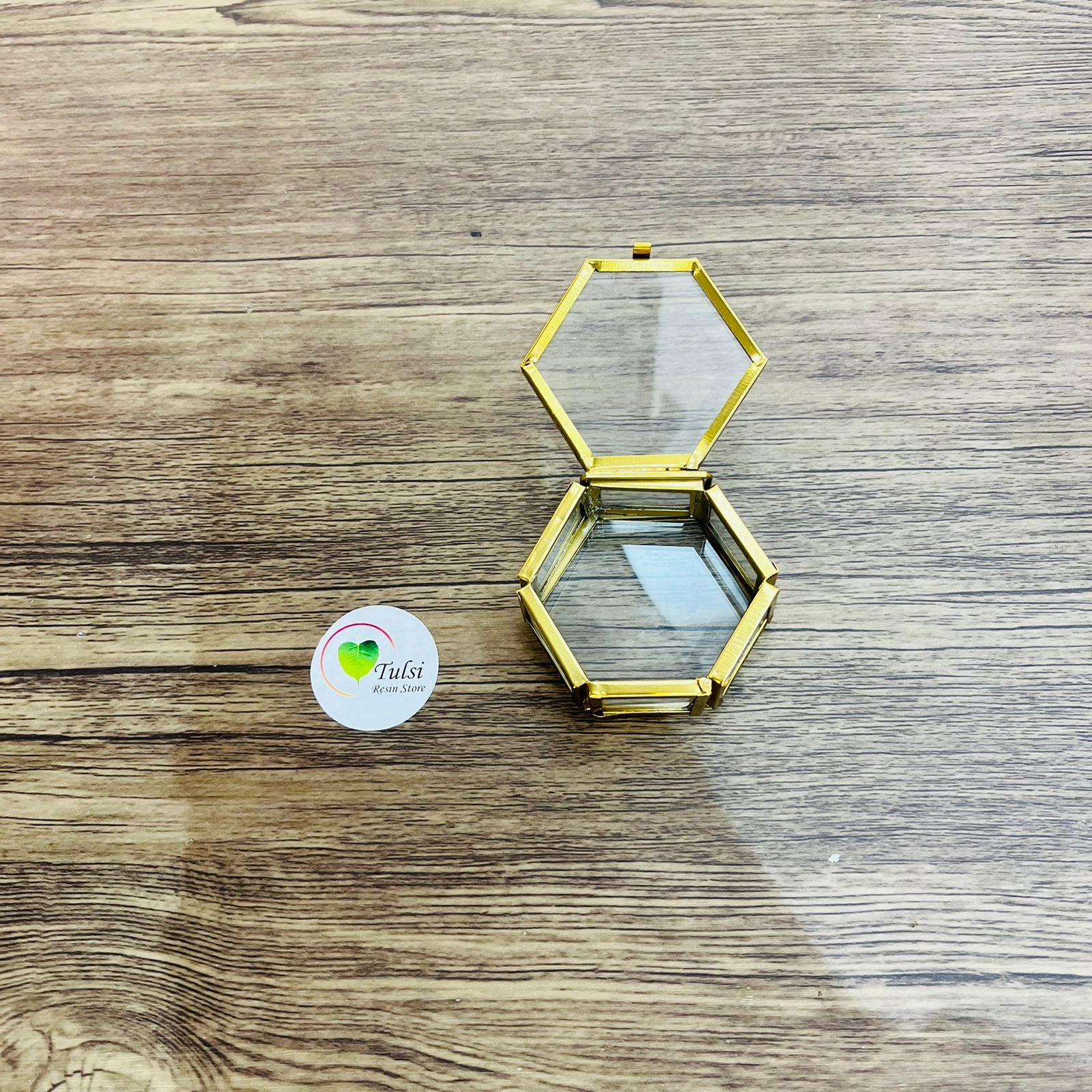 2" Vintage Metal Box For Ring - Hexagon