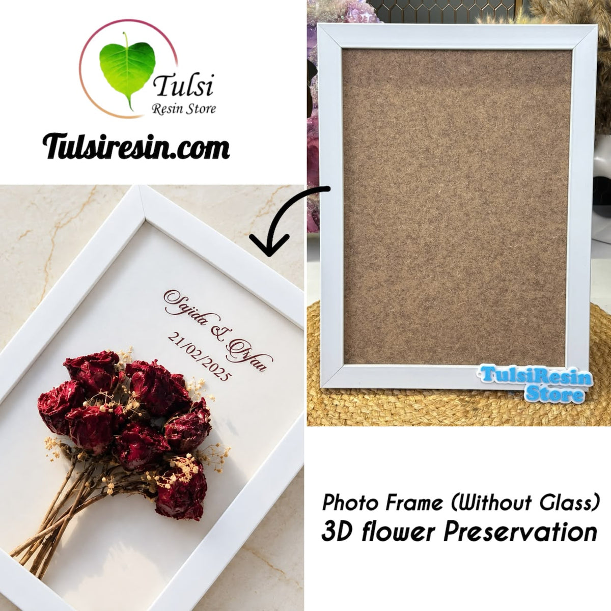 Photo Frame Without Glass- 3D Flower Preservation