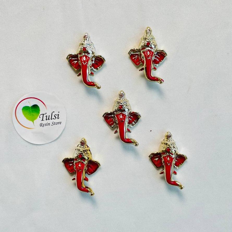 3D Extra Small Red Golden Ganesha (5 pcs)