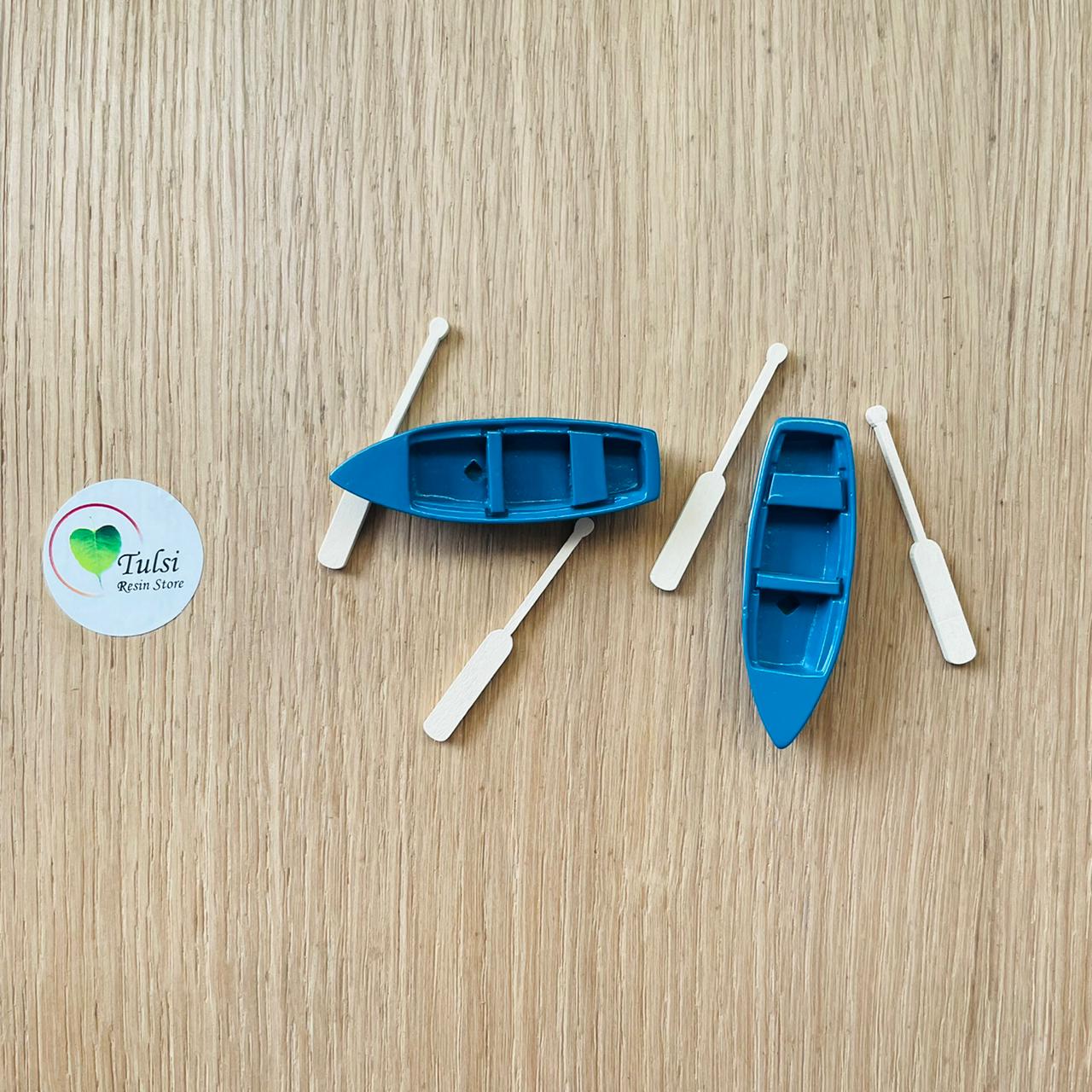 Blue Boat Miniature With Oars (2)