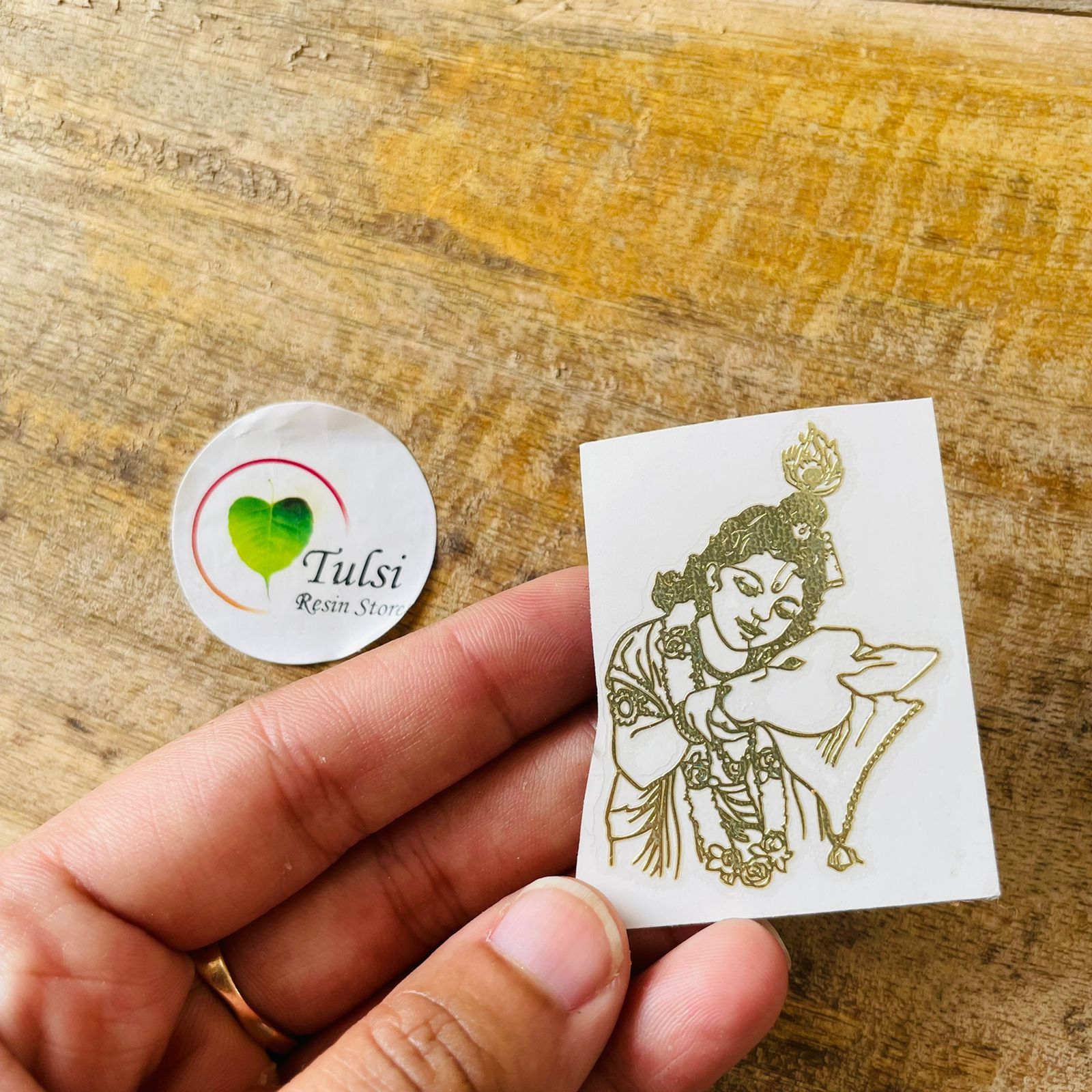 Kesar Sticker Metal sticker - krishna with cow – Tulsi Resin Store